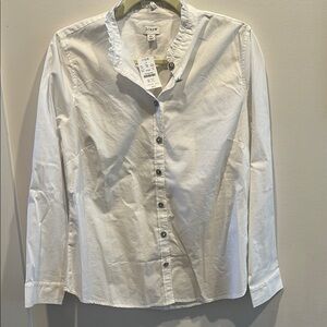 LOFT NWT White Button-Up Shirt with Ruffled Collar